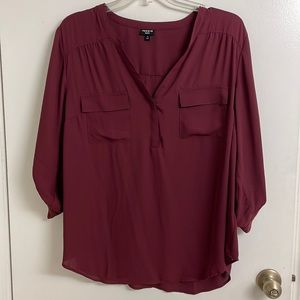 Torrid Harper Georgette Pullover 3/4 Sleeve Blouse Maroon, size 3